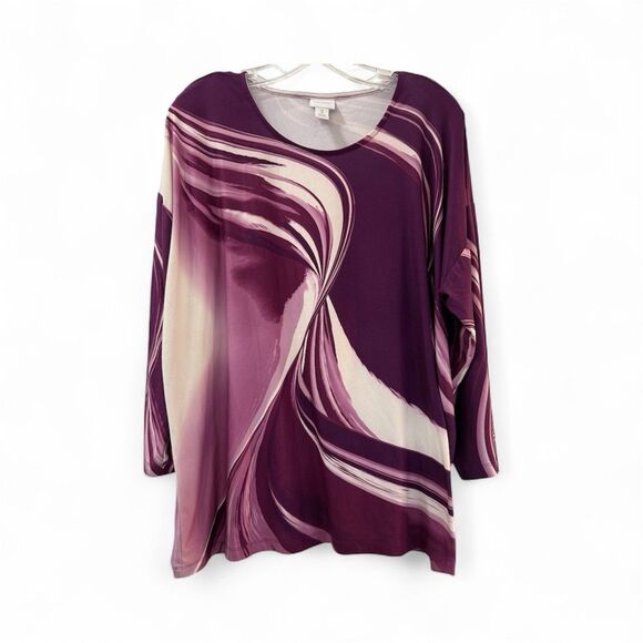 Chicos Weekends Top Womens Size XL (3) Purple Watercolor Swirl Stretch Shirt - Picture 1 of 8